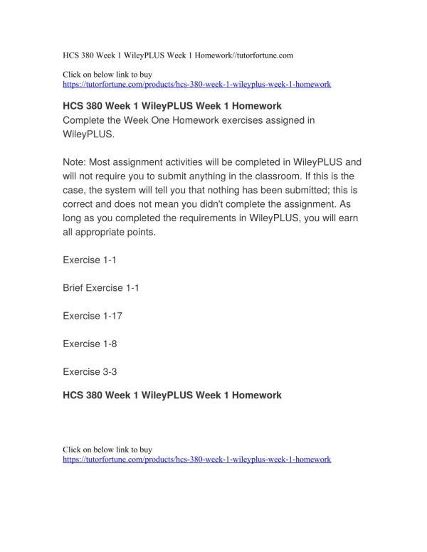 HCS 380 Week 1 WileyPLUS Week 1 Homework//tutorfortune.com