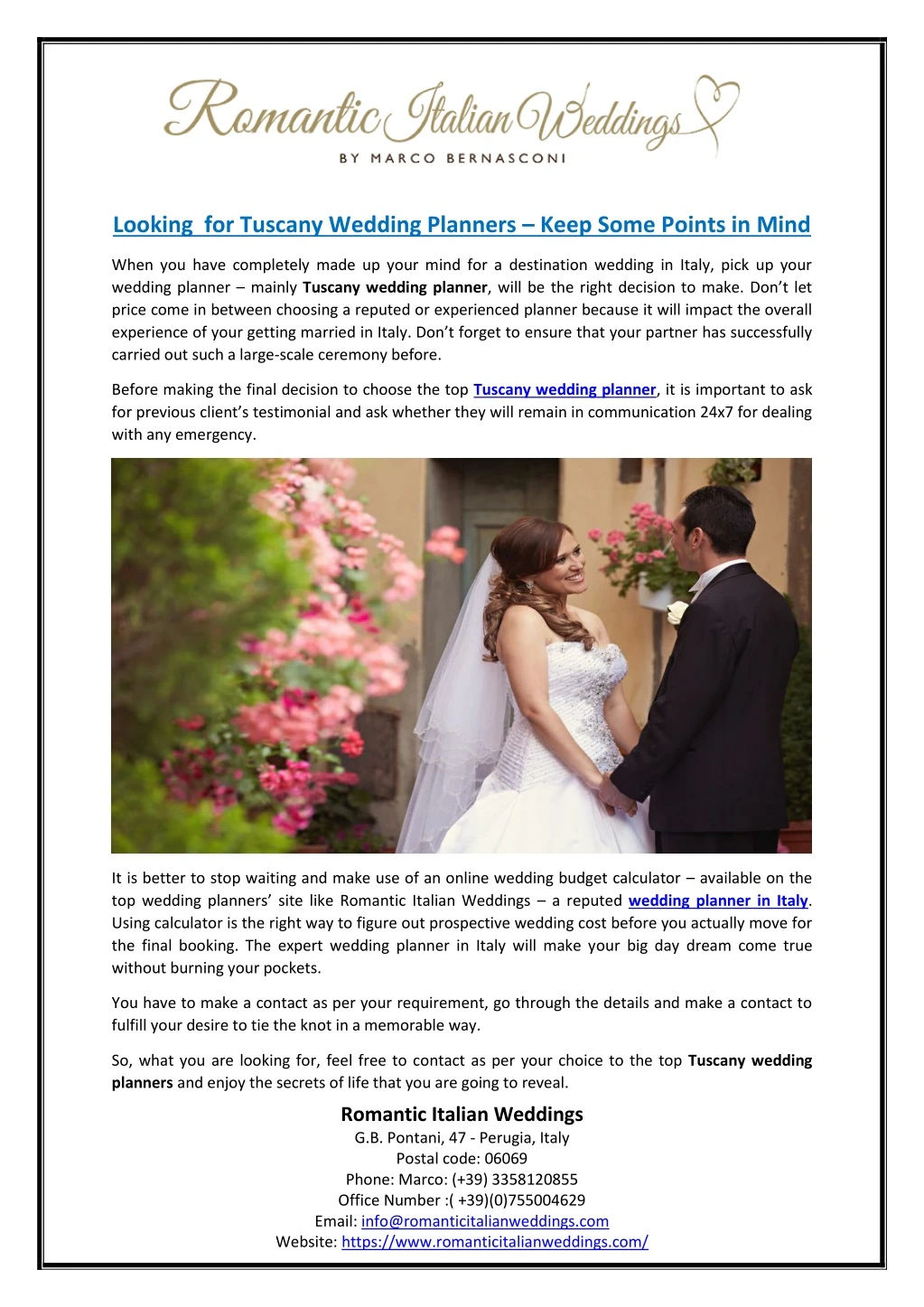 looking for tuscany wedding planners keep some
