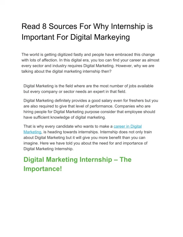 Read 8 Sources For Why Internship is Important For Digital Marketing
