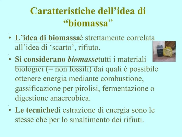 Caratteristiche dell idea di biomassa