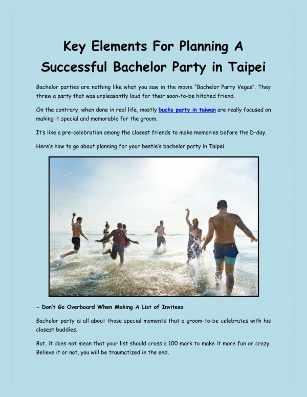 Key Elements For Planning A Successful Bachelor Party in Taipei