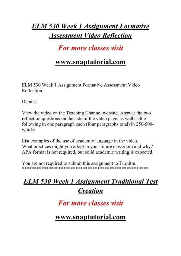 elm 530 week 1 assignment formative assessment