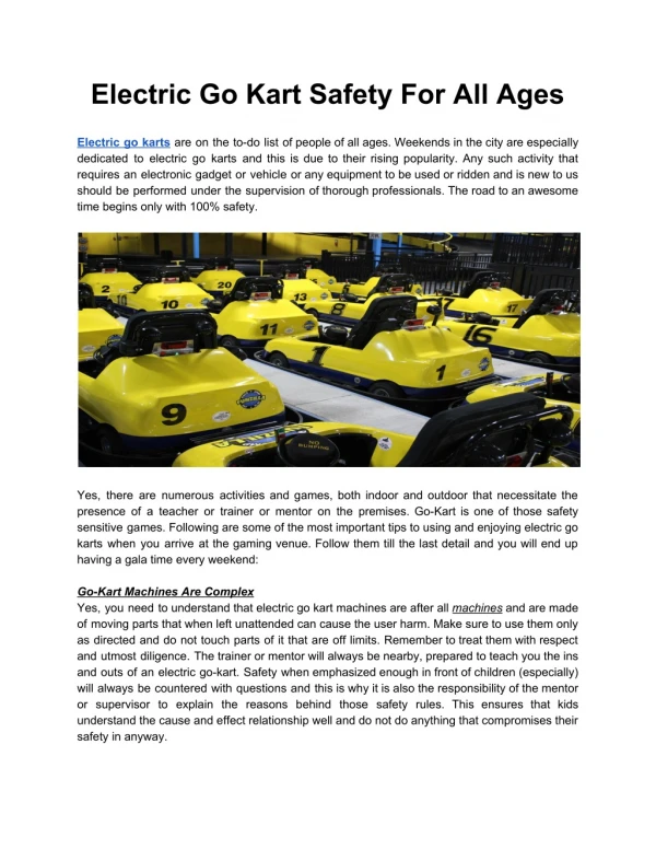 Electric Go Kart Safety For All Ages