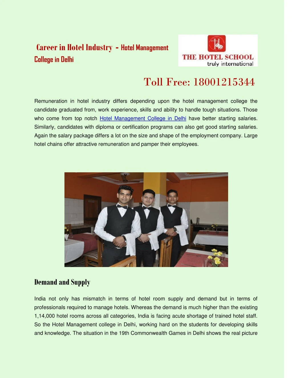 career in hotel industry hotel management college