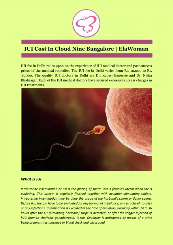 IUI Cost In Cloud Nine Bangalore | ElaWoman