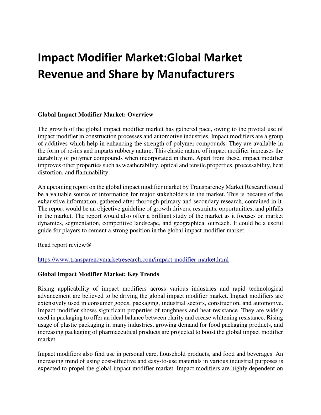 impact modifier market global market revenue