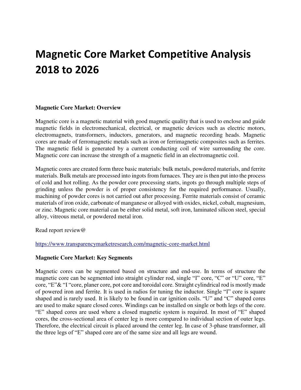 magnetic core market competitive analysis 2018