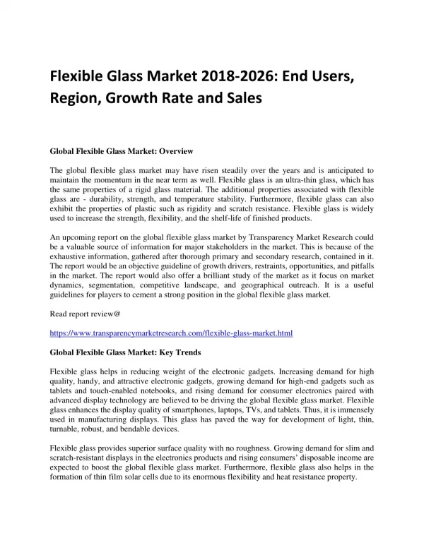 Flexible Glass Market 2018-2026: End Users, Region, Growth Rate and Sales