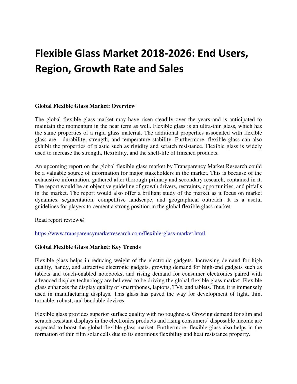 flexible glass market 2018 2026 end users region
