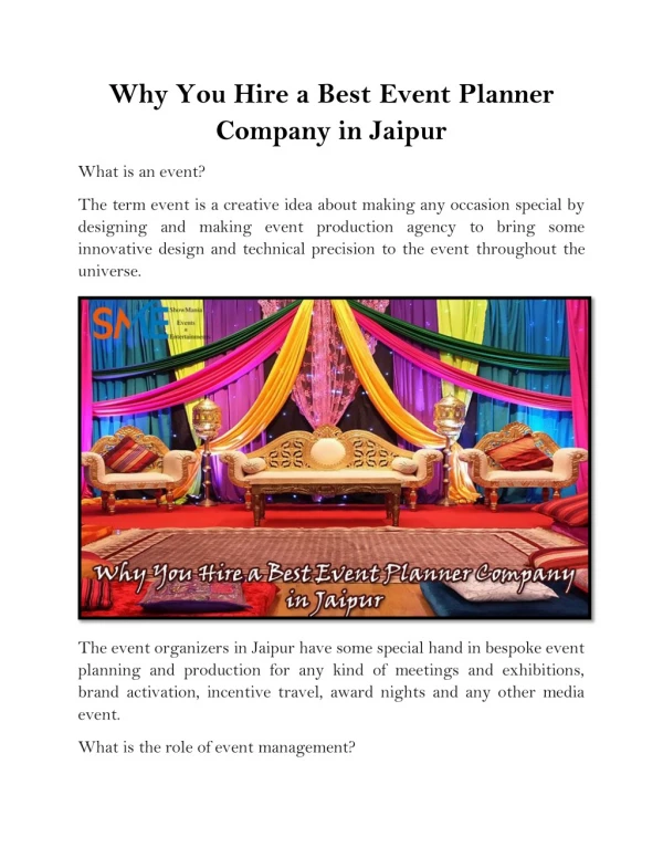 Why You Hire a Best Event Planner Company in Jaipur