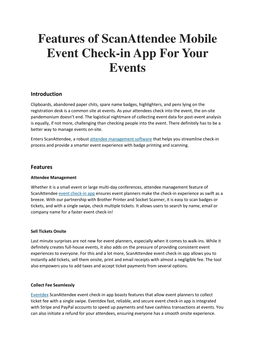 features of scanattendee mobile event check