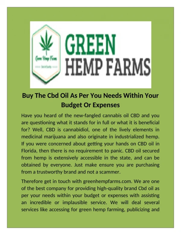 Buy The Cbd Oil At A Reasonable Price