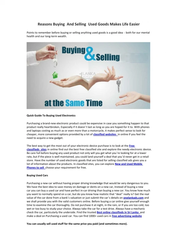 Reasons Buying And Selling Used Goods Makes Life Easier
