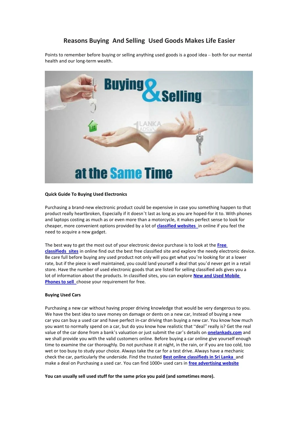 reasons buying and selling used goods makes life