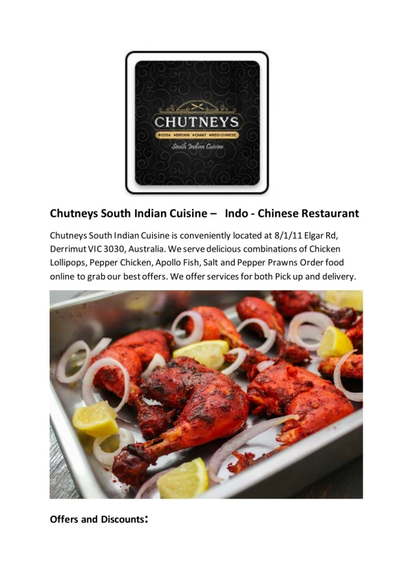 5% Off - Chutneys South Indian Cuisine-Derrimut - Order Food Online
