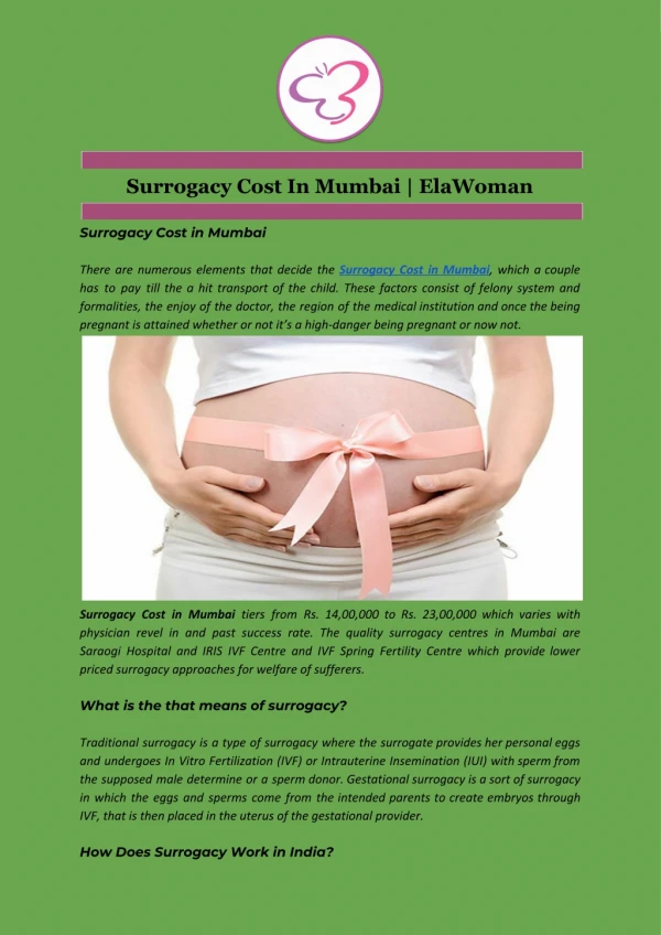 Surrogacy Cost In Mumbai | ElaWoman