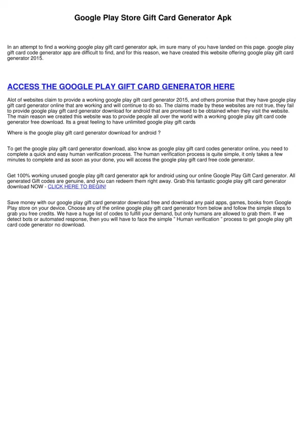 Free Online Google Play Gift Card Generator