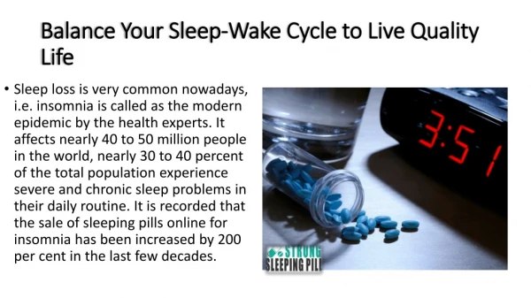Balance Your Sleep-Wake Cycle to Live Quality Life, Buy Sleeping Pills Online