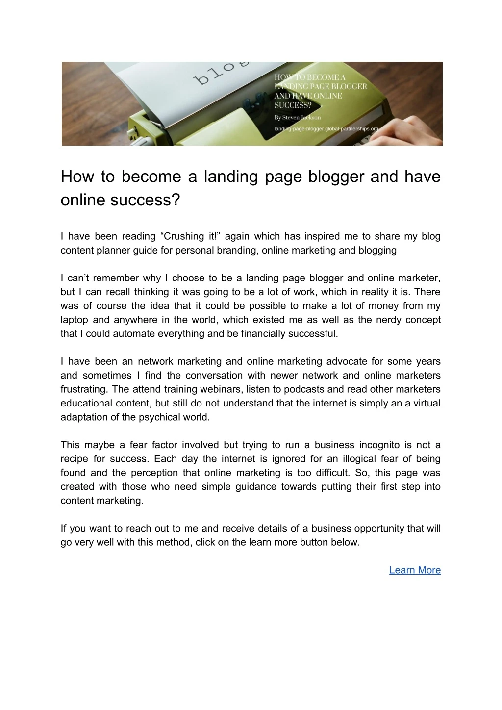 how to become a landing page blogger and have