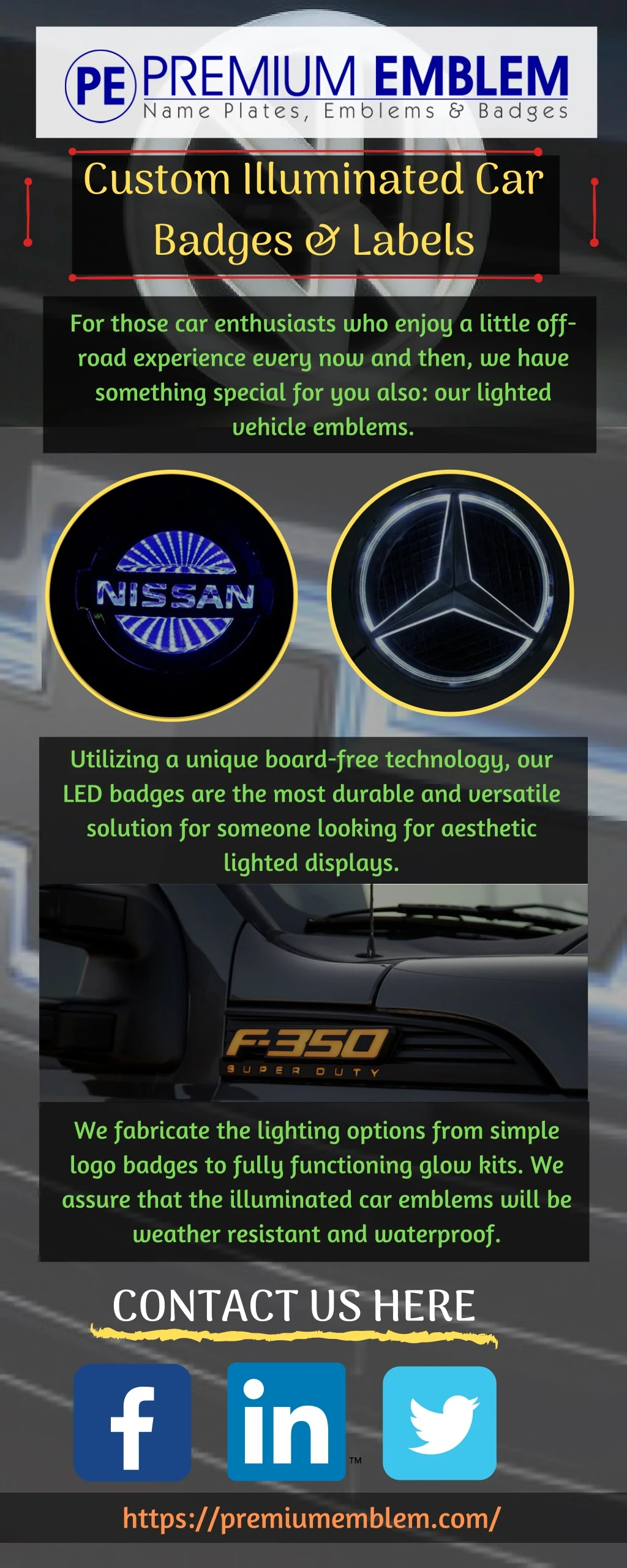 custom illuminated car badges labels