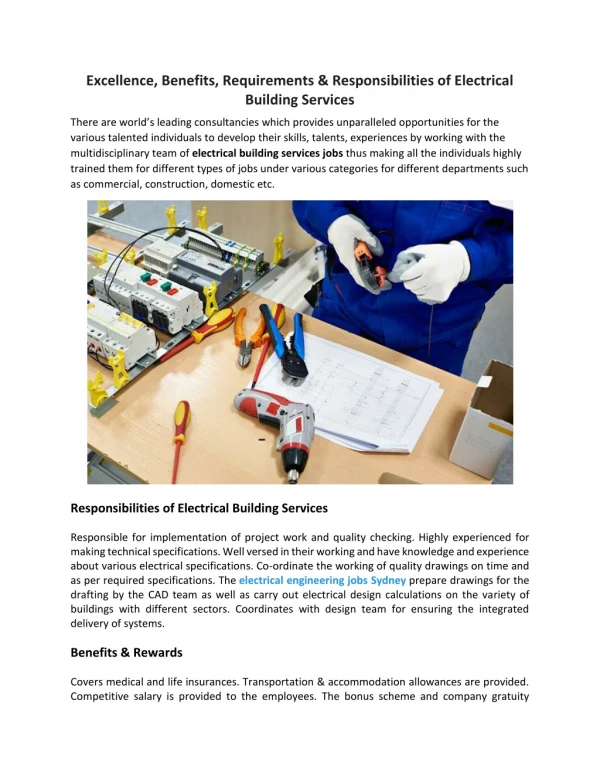 Excellence, Benefits, Requirements & Responsibilities of Electrical Building Services