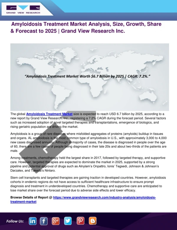 Amyloidosis Treatment Market Size, Share, Growth and Forecast to 2025 | Grand View Research