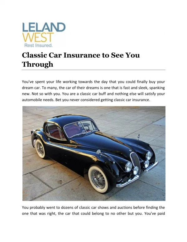 Classic Car Insurance to See You Through