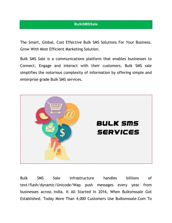 Bulk SMS Service Provider Bangalore, India - Bulk SMS Sale