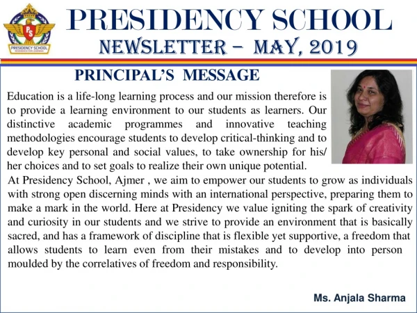 Presidency School Newsletter May 2019 - Best CBSE School in Ajmer