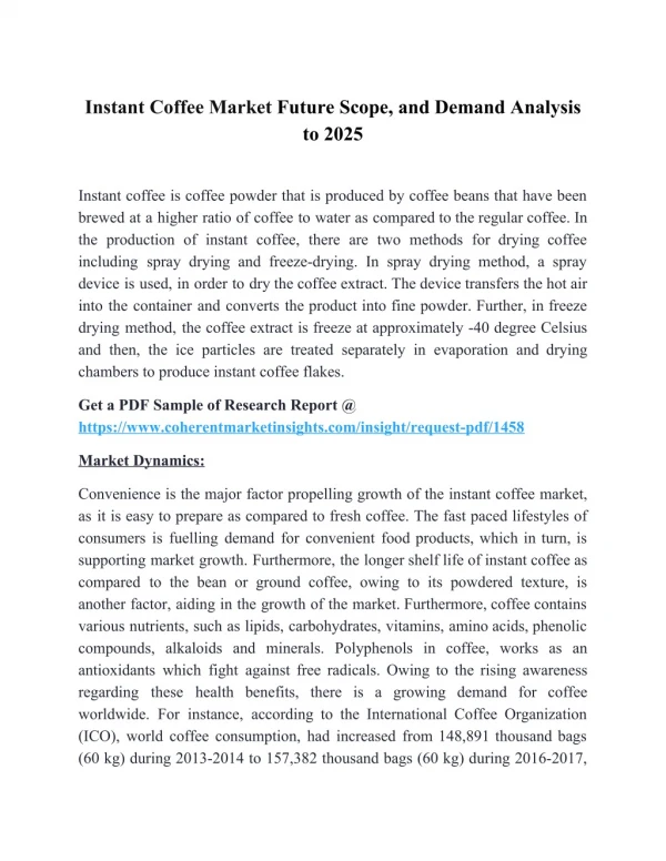 Instant Coffee Market Analysis, Share & Trends - Industry Forecast to 2026