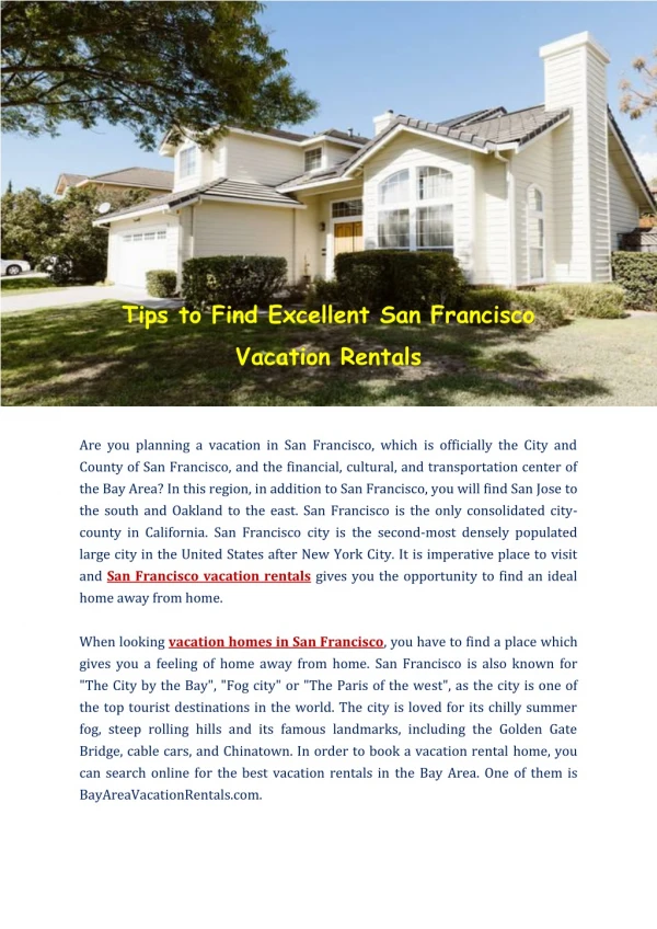 San Francisco Vacation Rentals - Bayareavacationrentals