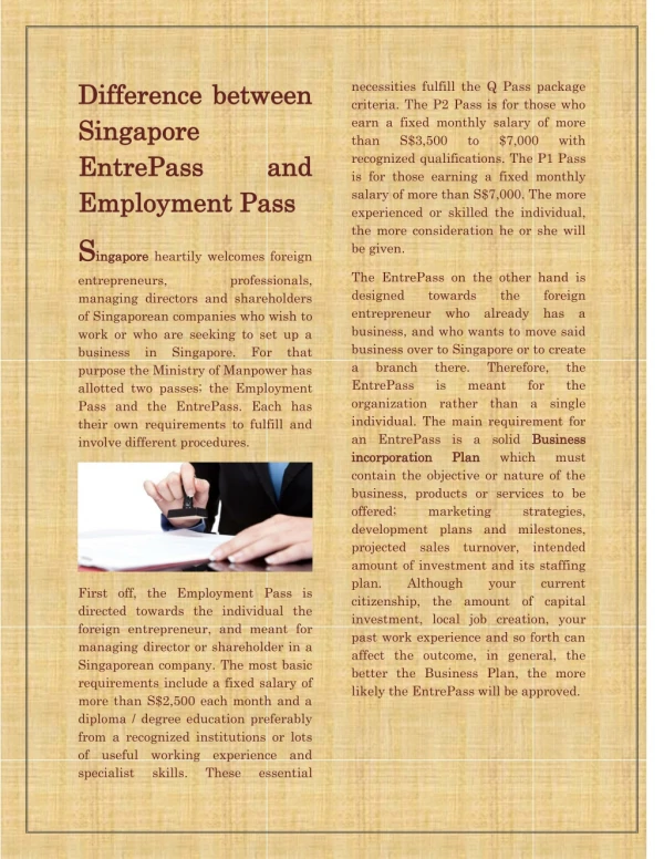 Difference between Singapore EntrePass and Employment Pass