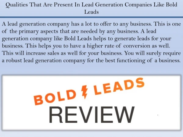 Qualities That Are Present In Lead Generation Companies Like Bold Leads