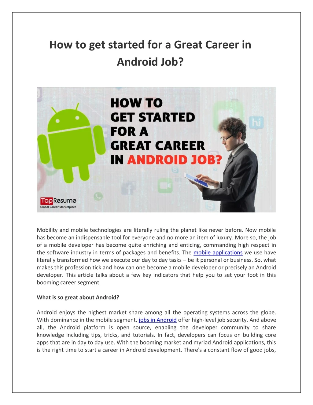 how to get started for a great career in android