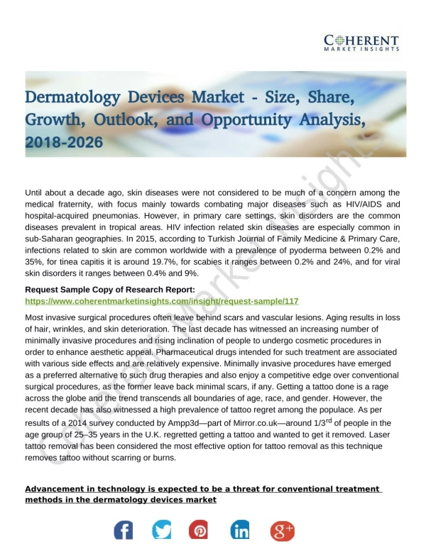 Dermatology DevicesDevices Market Entry Strategies, Countermeasures of Economic Impact and Marketing Channels to 2026