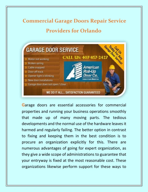 Commercial Garage Doors Repair Service Providers for Orlando