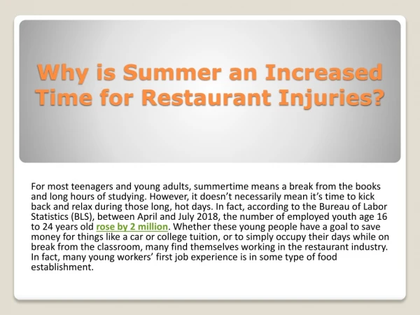 Why is Summer an Increased Time for Restaurant Injuries?