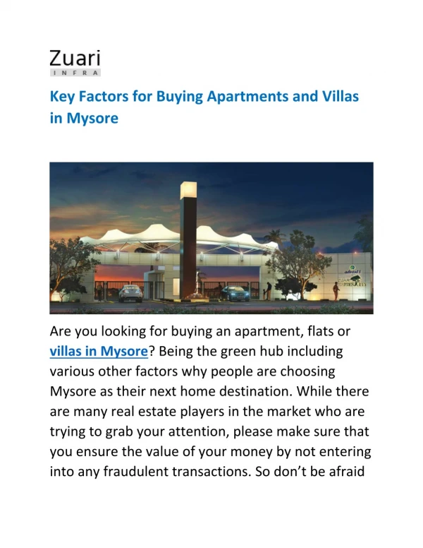 Apartments For Sale in Mysore – Zuari Garden City