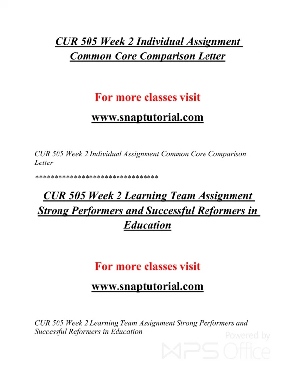 CUR 505 EXceptional Education/snaptutorial.COM