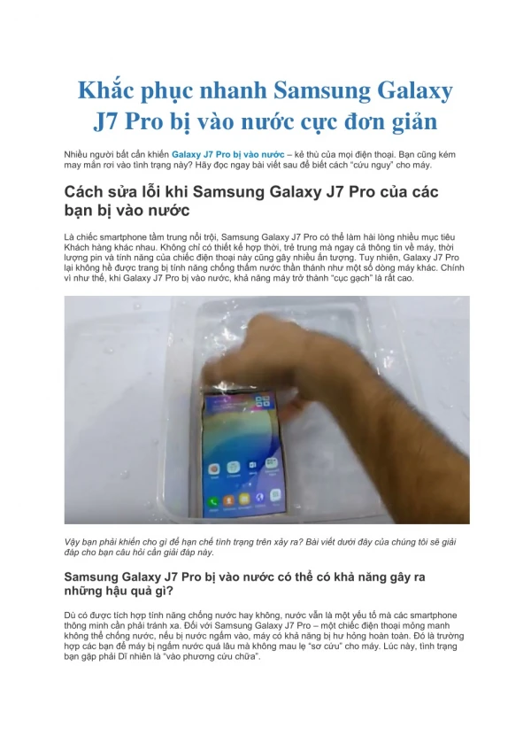 Khắc phục nhanh Samsung Galaxy J7 Pro bị vào nước cực đơn giản