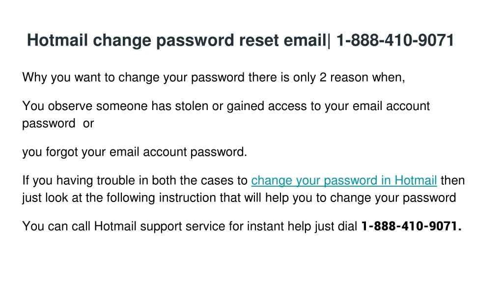 hotmail change password reset email 1 888 410 9071