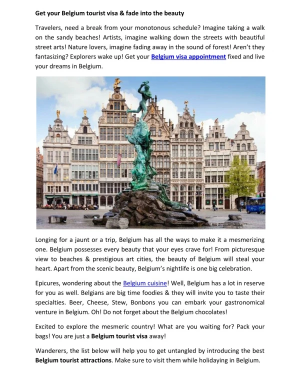 Belgium tourist visa is the key to alluring country