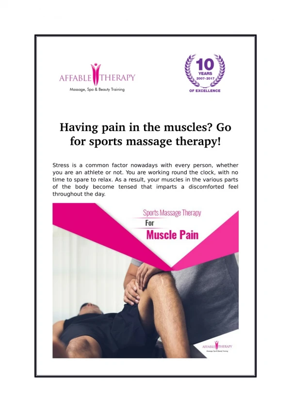 Having pain in the muscles? Go for sports massage therapy!