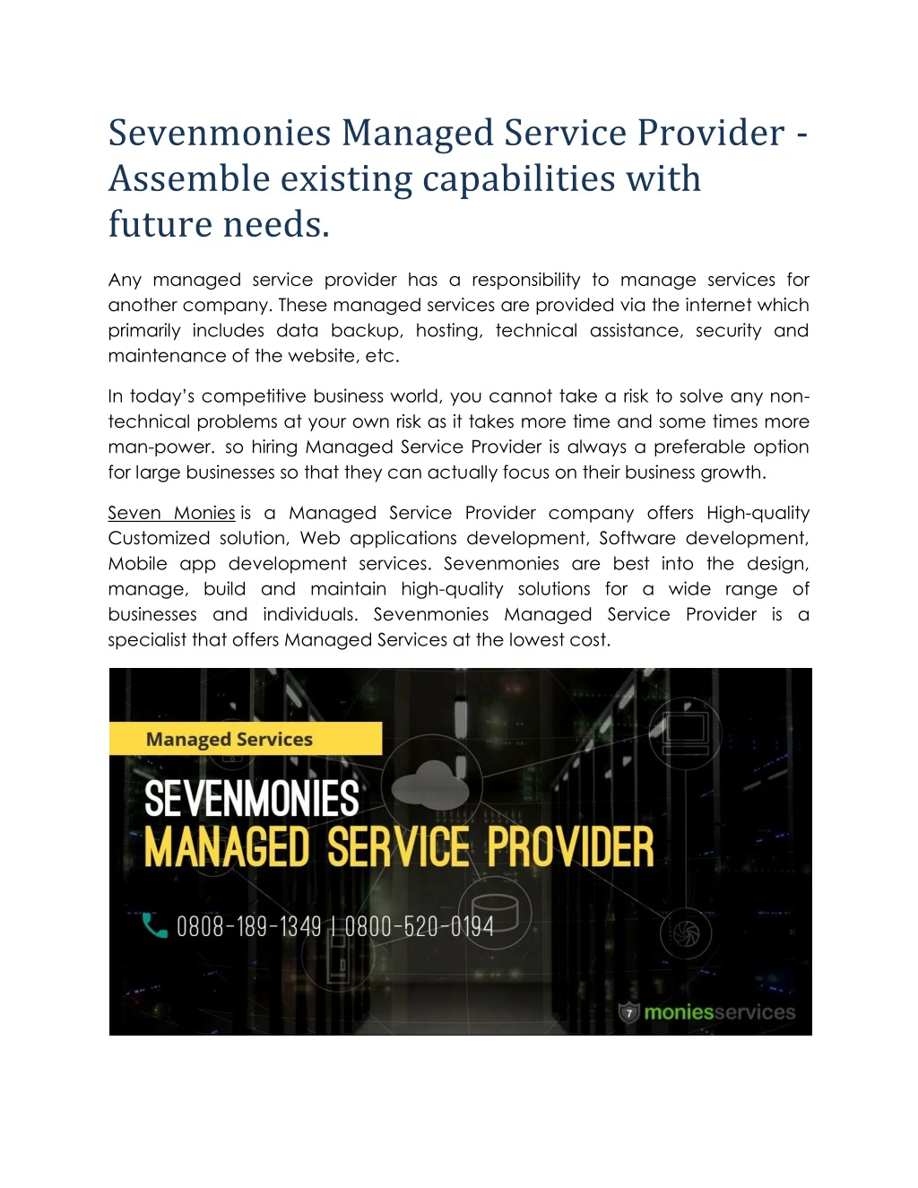 sevenmonies managed service provider assemble