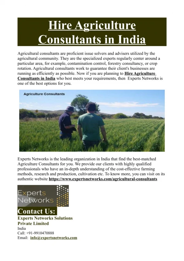 Hire Agriculture Consultants in India