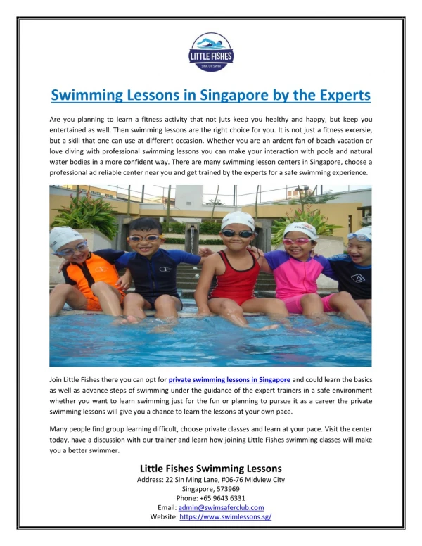 Swimming Lessons in Singapore by the Experts