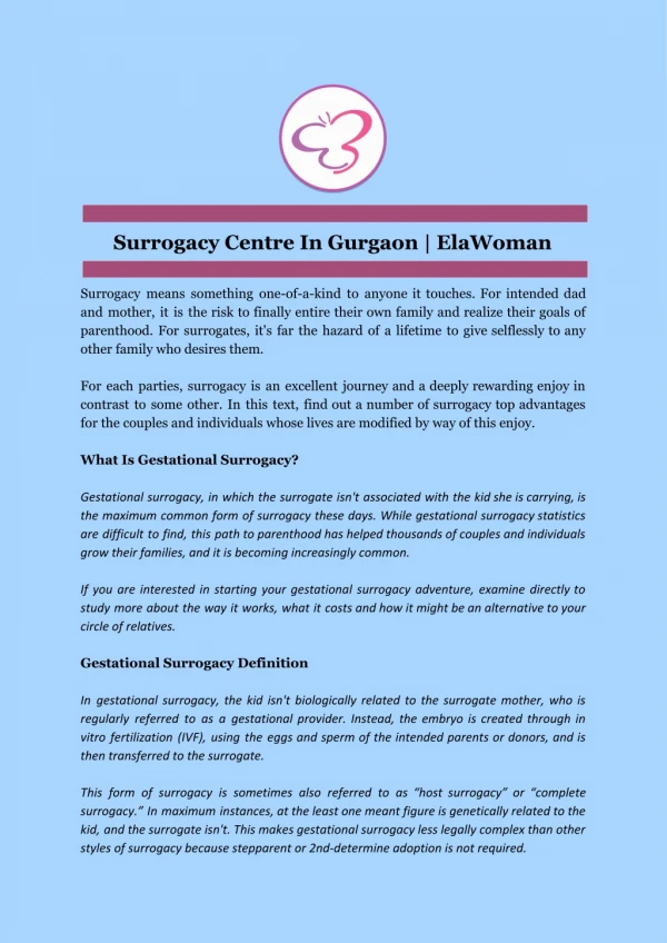 Surrogacy Centre In Gurgaon | ElaWoman