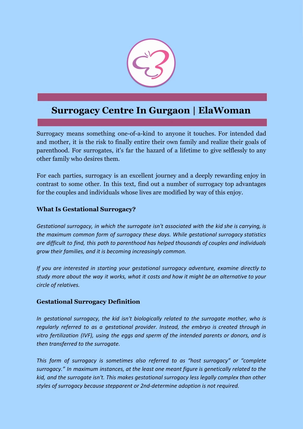 surrogacy centre in gurgaon elawoman