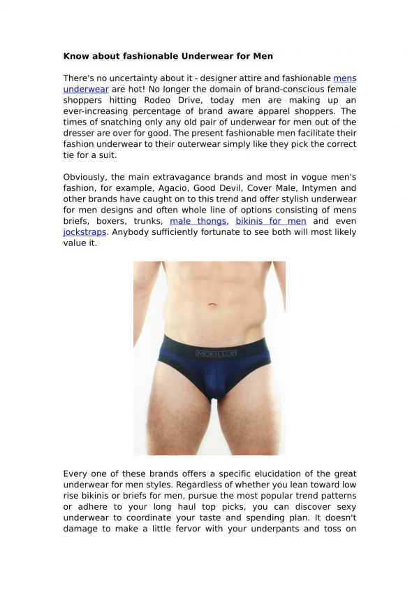 Know about fashionable Underwear for Men