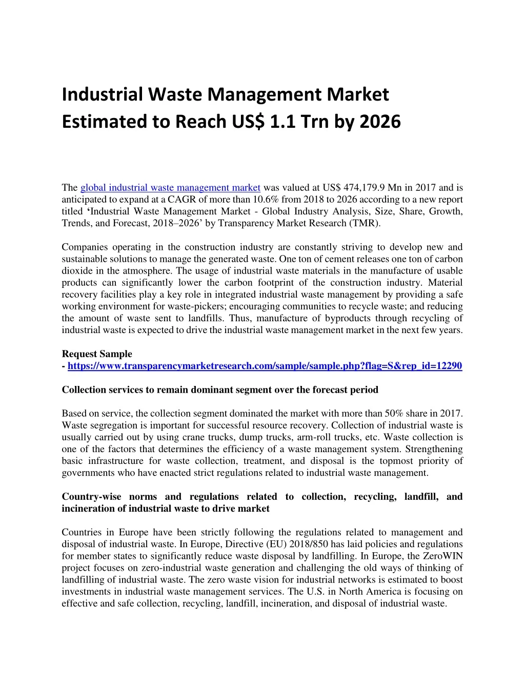 industrial waste management market estimated